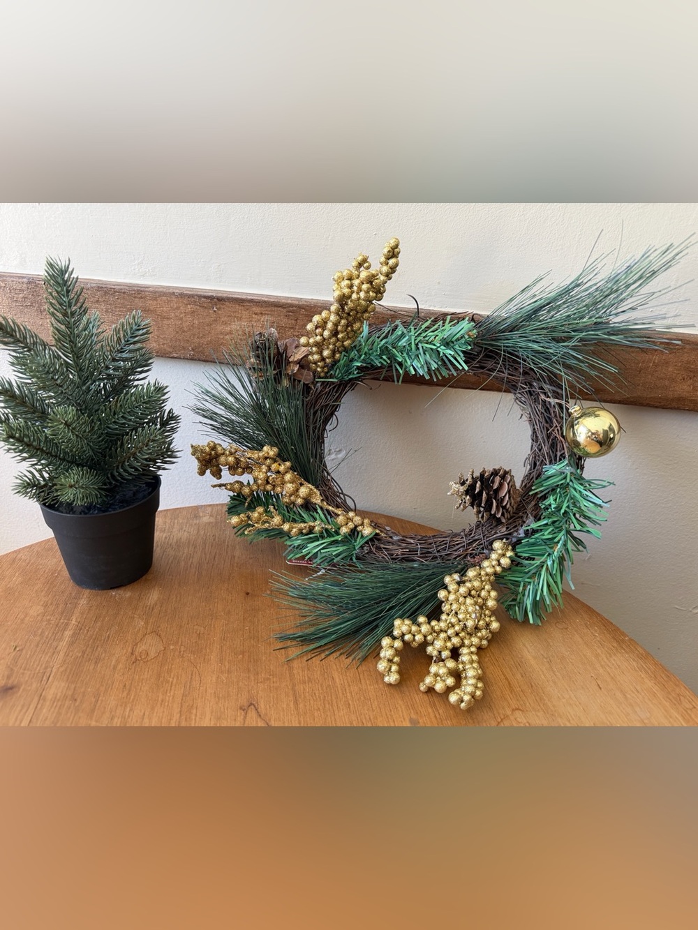 Hobby Lobby Gold Berry and Green Pine rattan Wreath